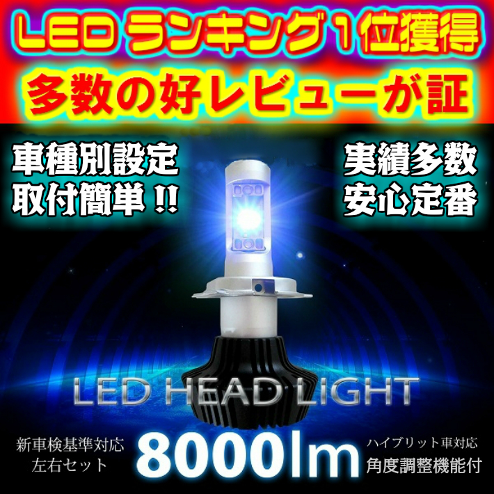 (P) ティーダ C11 H16.09～H19.12 H4 HI/Lo切替 簡単取付安心 LEDヘッドライトセット新基準車検対応 6500k 8000LM