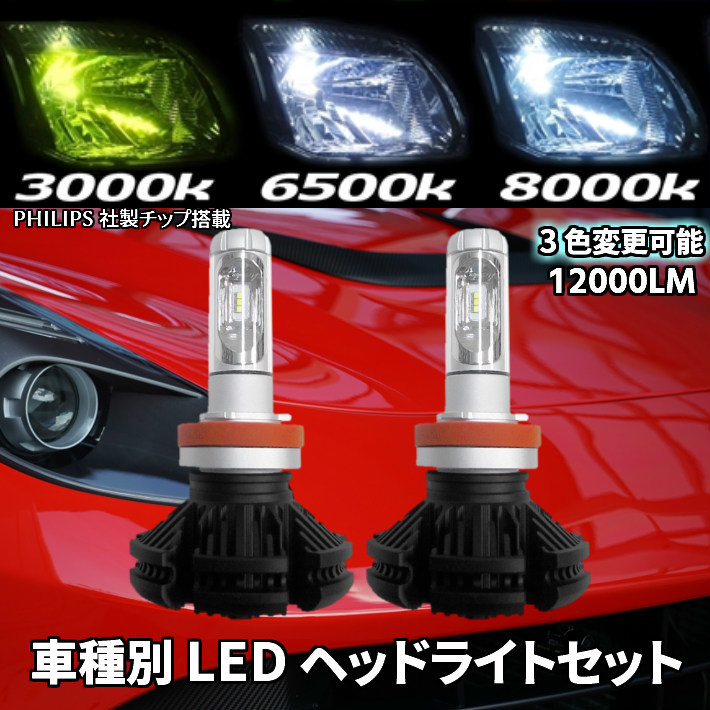 (P)車種別 LEDヘッドライト 爆光3色楽しめる フレアワゴン MM21S H24.06～H25.03 H4 HI/Lo切替 12000LM 簡単取付 車検対応