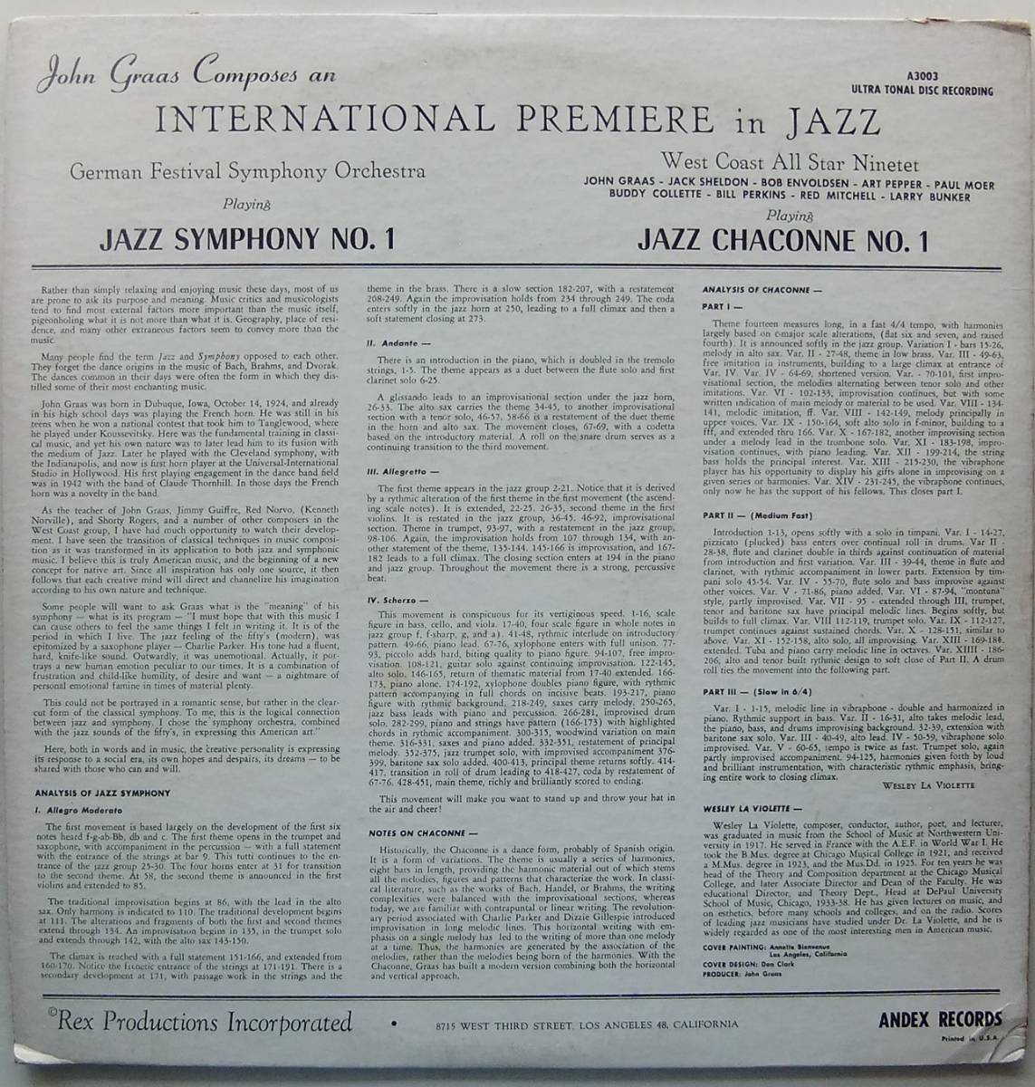 ◆ JOHN GRAAS / Premiere In Jazz / ART PEPPER ◆ Andex A 3003 (red:dg) ◆ V_画像2