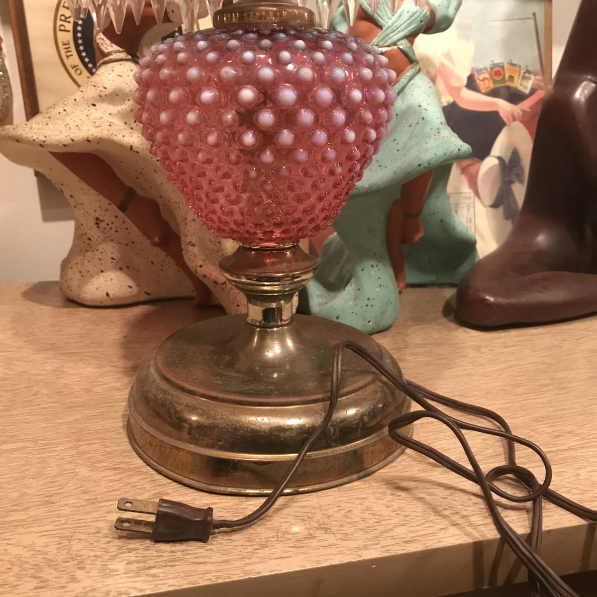  rare goods! gorgeous 40s~50s Old fender ton America antique cranberry opal cent Fenton desk lamp USA/ Northern Europe Europe miscellaneous goods 