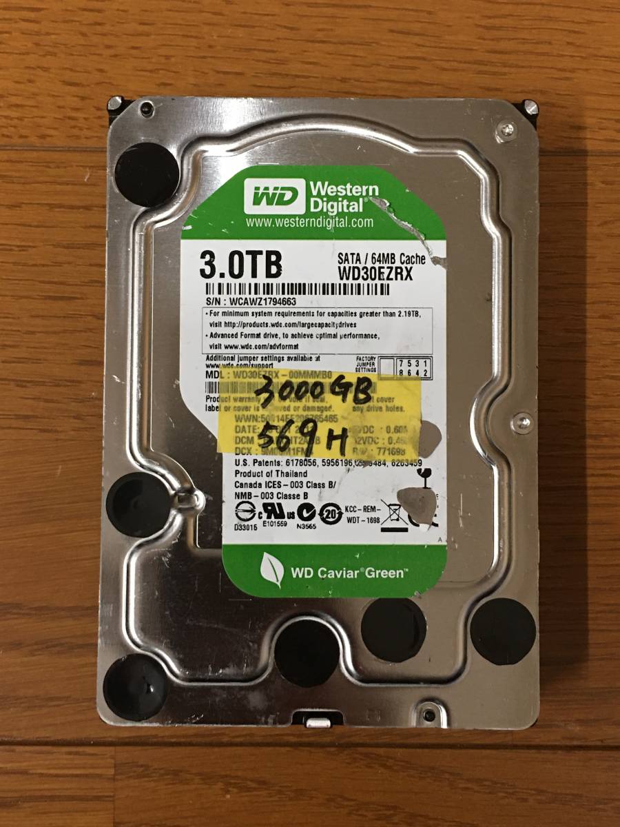 A16006)3.5インチ WDC WD30EZRX-00MMMB0 3000GB 70回569Hr 現状品 中古動作品_画像2