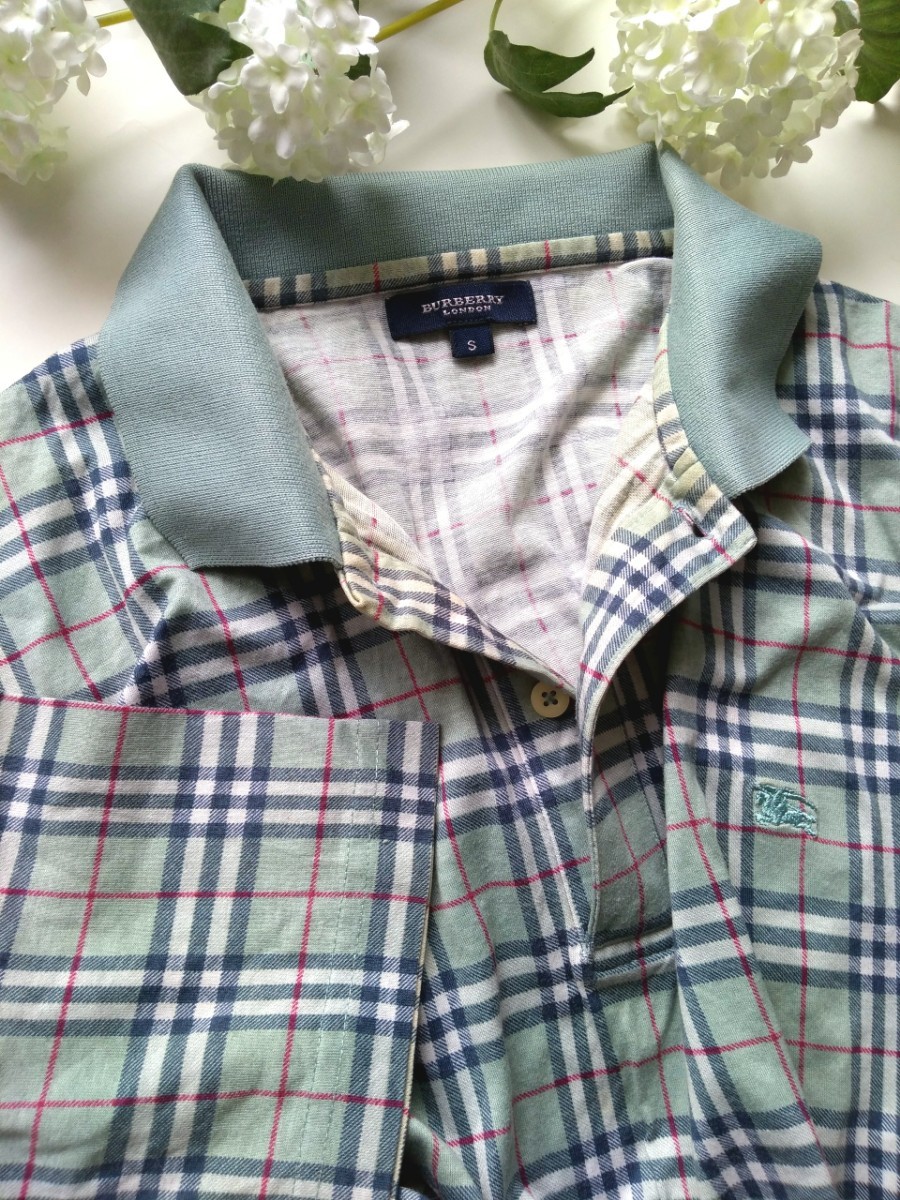 バーバリーロンドン　メンズ　 ポロシャツ　半袖　　ブルーグレー　チェック