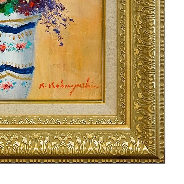 油彩画 小林幸三 「バラ(ゴールド額)」 F6号 額入り 軽量額縁 油彩画 小林幸三 「バラ(ゴールド額)」 F6号 額入り 軽量額縁