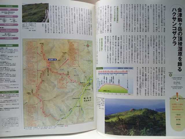 ◆◆週刊花の百名山23 会津駒ケ岳 田代山　平ガ岳 奥白根山◆◆登山道ルート地図☆福島県ハクサンコザクラ キンコウカ☆群馬県シラネアオイ