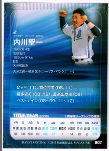 内川 聖一 BBM 2013 横浜ベイスターズ２０周年 インサート Dream Team B07_画像2