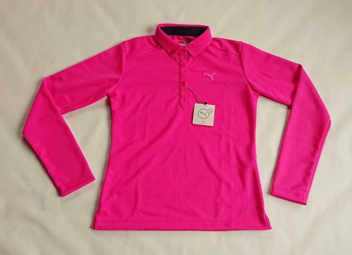  Puma polo-shirt with long sleeves 923477 lady's M size pink series * new goods 