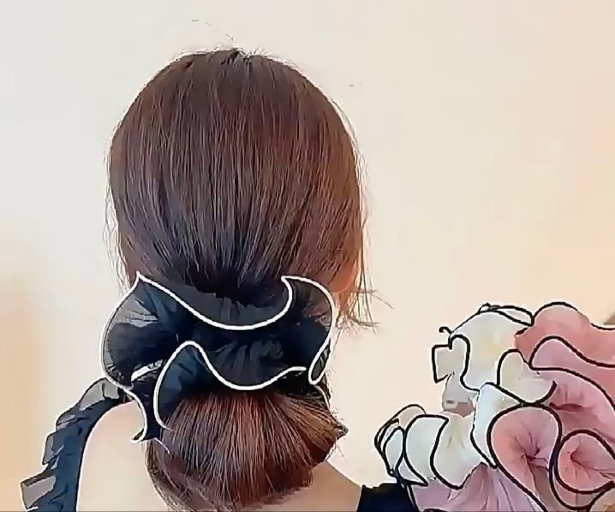 4個セット シュシュ ヘアゴム 髪ゴム シンプル おしゃれ かわいい お出かけ 普段使い ファッション小物 ふわふわ