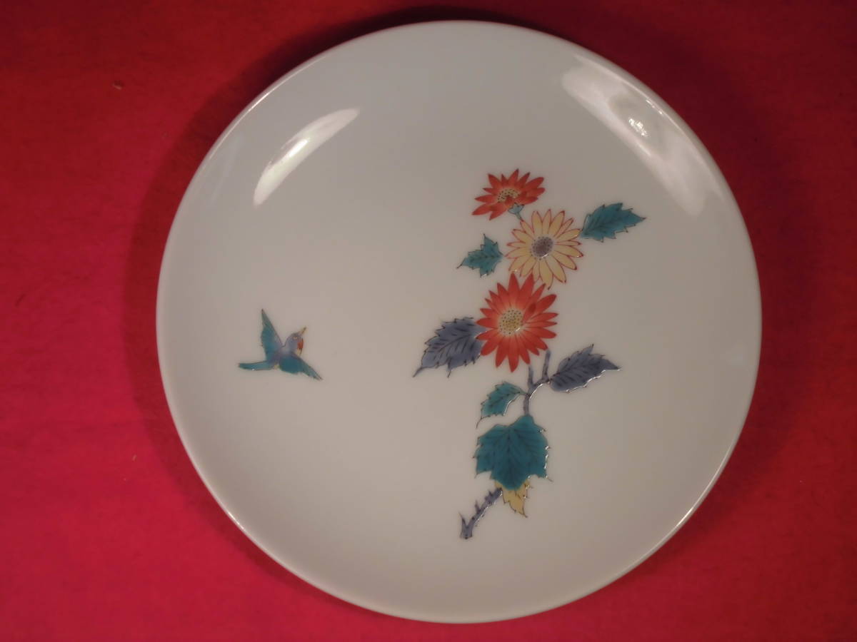  Imari .[. front red ... flower writing plate ] persimmon right ... .. hawk nest . work 6 size plate ( diameter 18,4.) hand .. overglaze enamels plate Zaimei [ hawk .] also box 