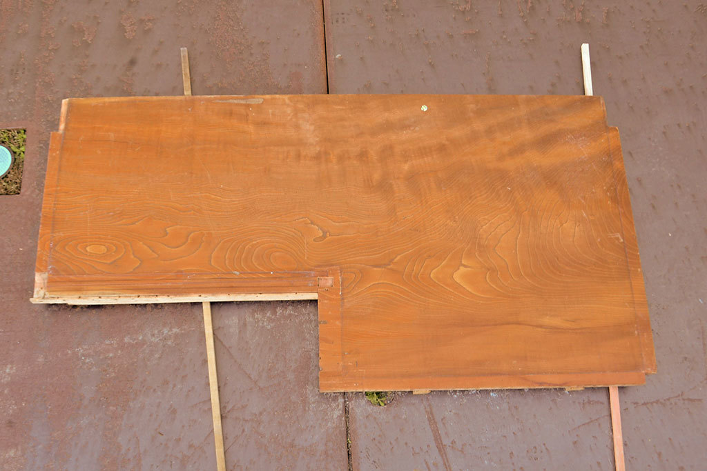 R-050281　古材　味わいを増した木肌が魅力的な総ケヤキ材一枚板(DIY、材料、板、天板)(R-050281)_画像1