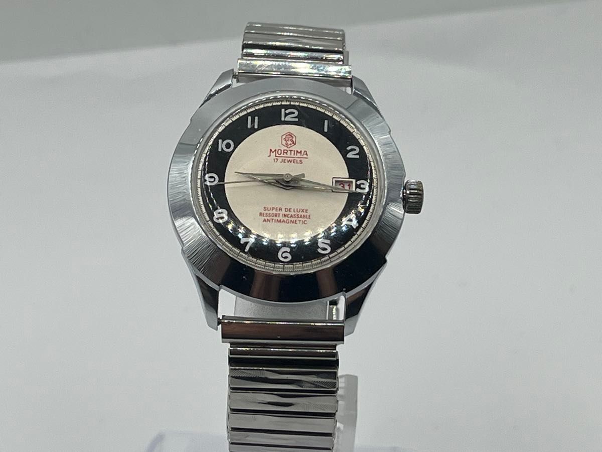 通販生活 ファッション 17石 モルティマ MORTIMA フランス製 デイト 手巻き腕時計 アナログ(手巻き)