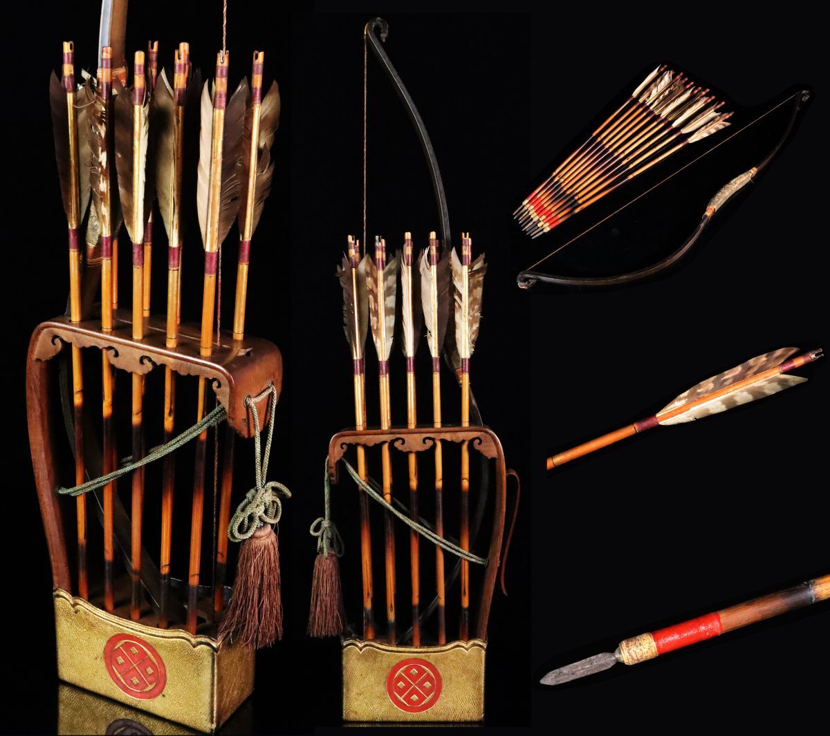 大名家伝来品 武田菱家紋入 箙 短竹弓矢8本 御座敷道具 大名道具 大名家伝来品 武田菱家紋入 箙 短竹弓矢8本 御座敷道具 大名道具
