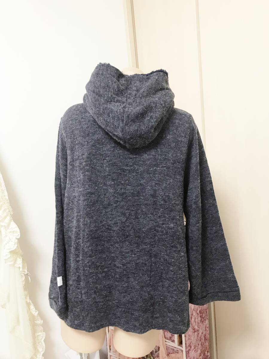  Lady's LL size :persodea* hood reverse side boa attaching * neck origin warm jacket / soft knitted * mantle poncho manner 