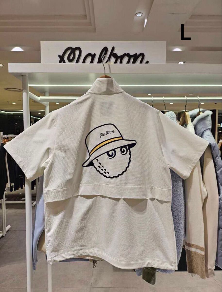 マルボンMalbonゴルフジャケットシャツ メンズ ホワイト 半袖 M 春新品 マルボンMalbonゴルフジャケットシャツ メンズ 半袖