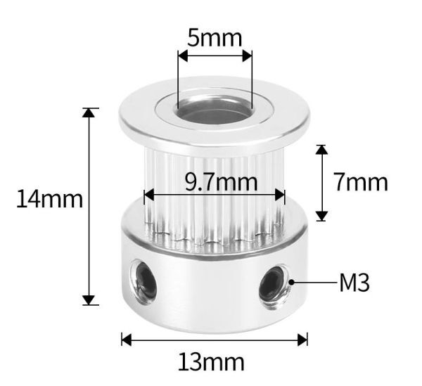 タイミングプーリー 3Dプリンター GT2同期ホイール 16歯 內(nèi)徑5mm 高14mm ベルト幅6mm