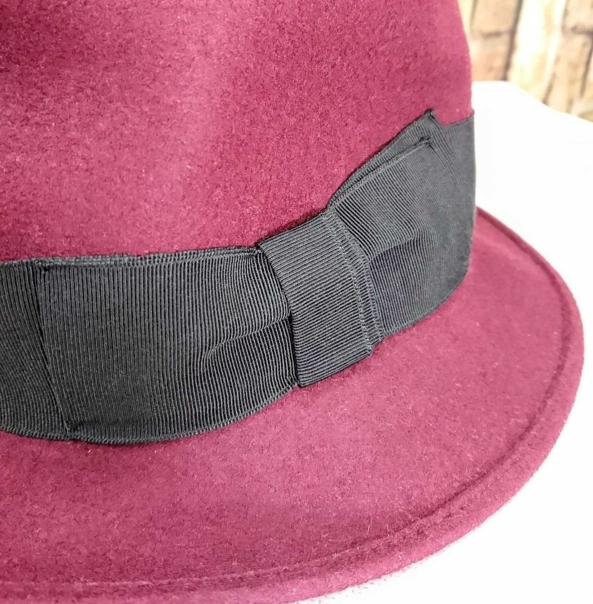 美品☆FUJI HAT × CABOURG 中折れハット 帽子 ボルドー フジハット ウール 58cm_画像5