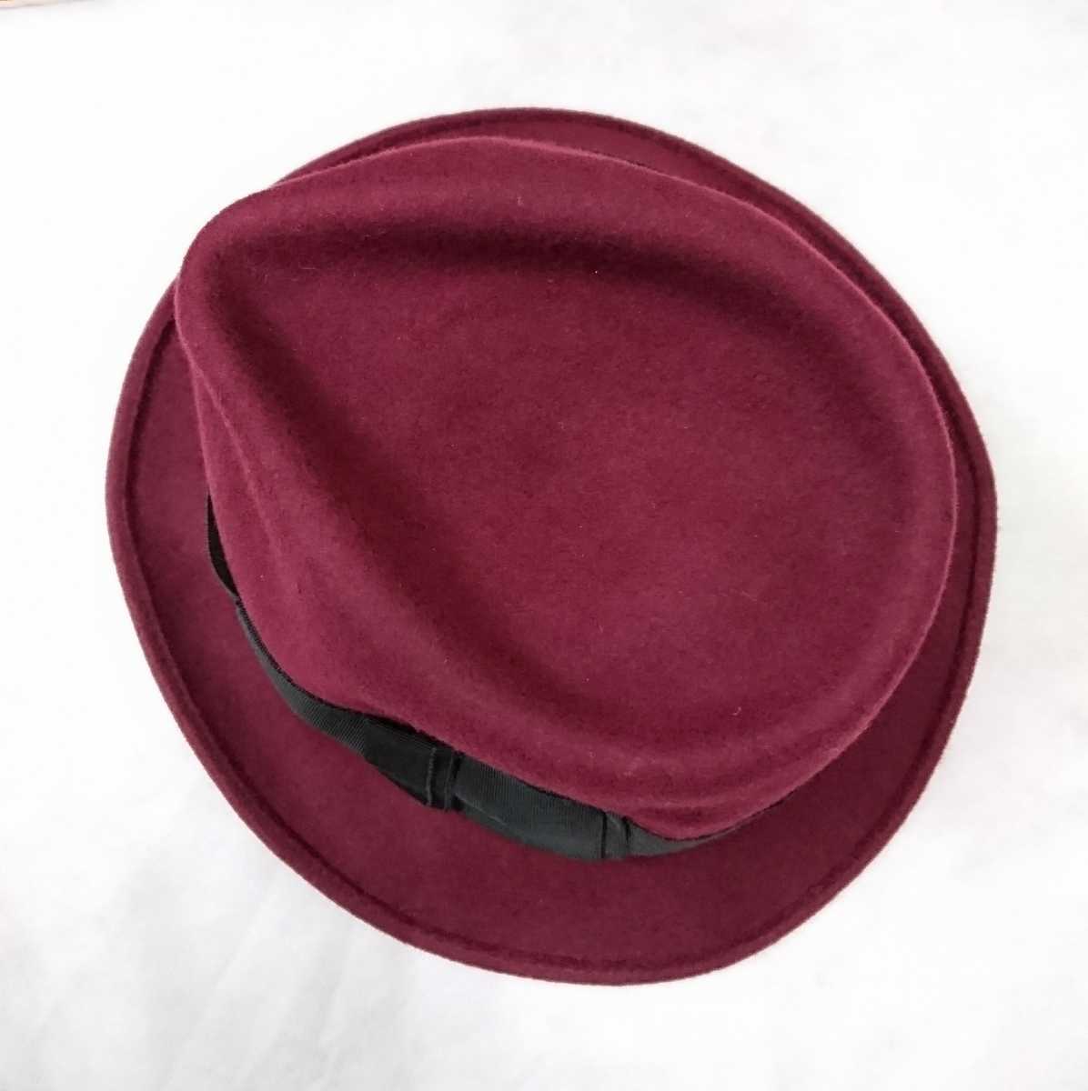 美品☆FUJI HAT × CABOURG 中折れハット 帽子 ボルドー フジハット ウール 58cm_画像3