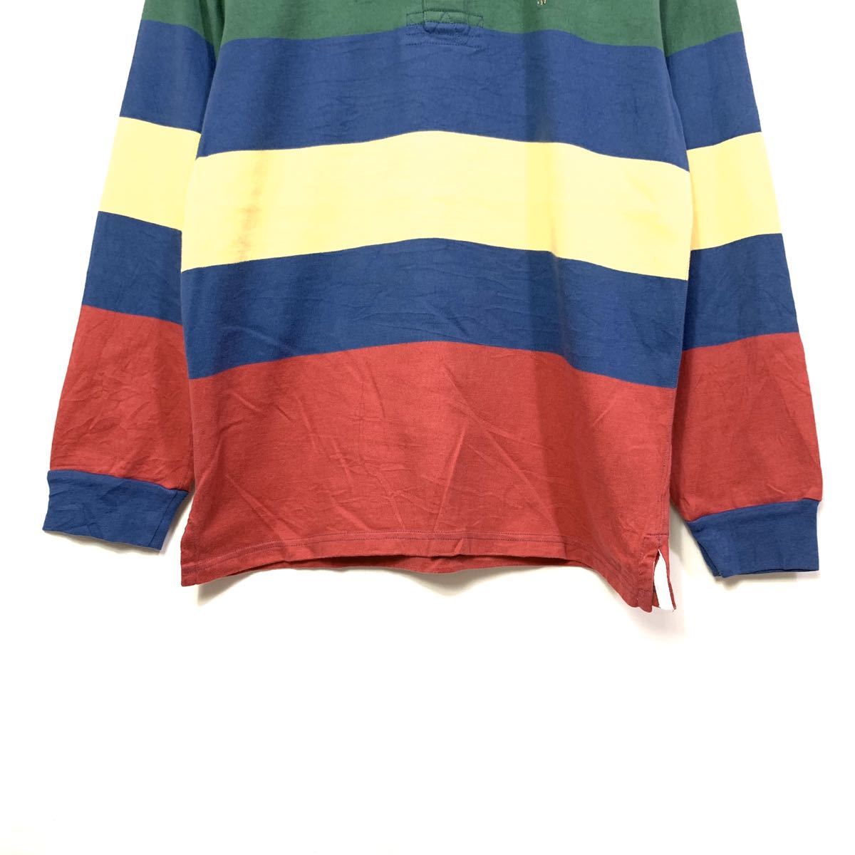 # for children Polo by Ralph Lauren Ralph Lauren futoshi pitch multi border long sleeve Rugger shirt old clothes American Casual polo-shirt size XL#
