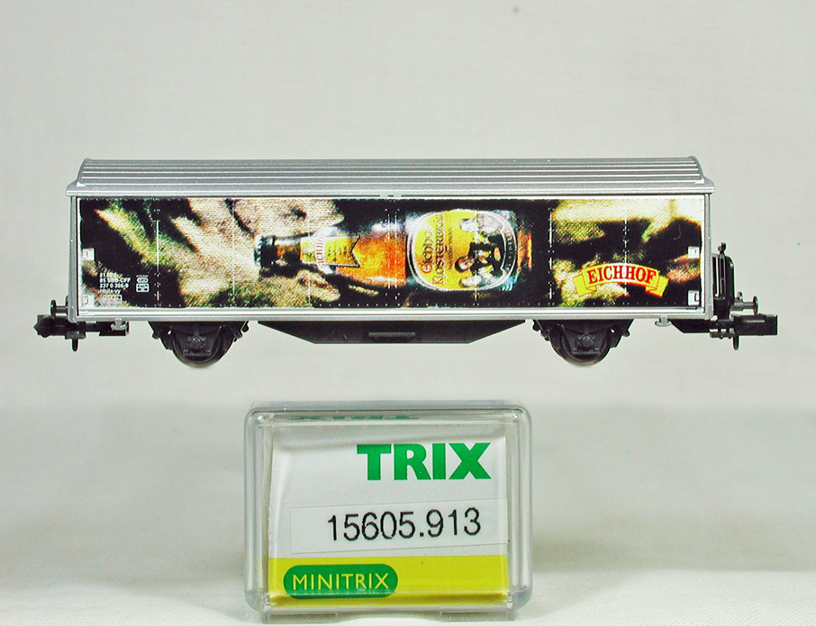 驚きの値段 MINITRIX （スイス向） Braugold） Hbis-vxy型全引扉式２軸有蓋車　アイヒホフ・ブラウゴールド（Eichhof ＳＢＢ（スイス鉄道） #15605-913 外国車輌