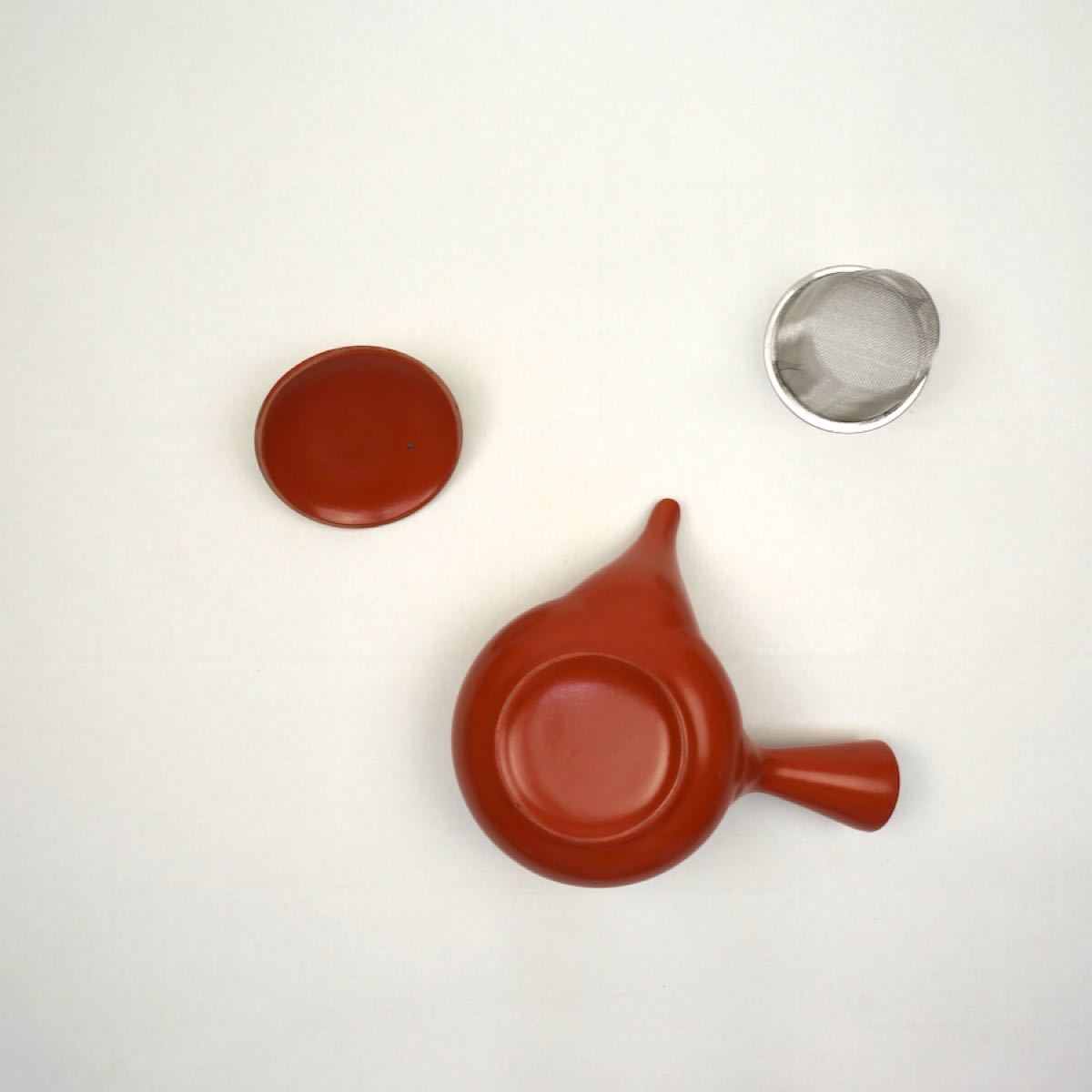 常滑焼 横手急須 (茶こし付き) & 天然欅 茶托（コースター）5枚■茶道具
