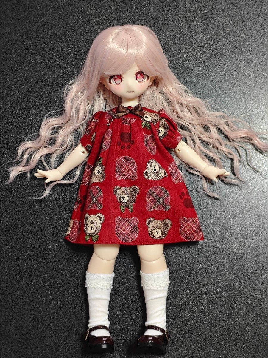 クマ柄ワンピース(赤)40センチドール ワンピース SDM kumako クマ柄ワンピース(赤)40センチドール ワンピース SDM kumako