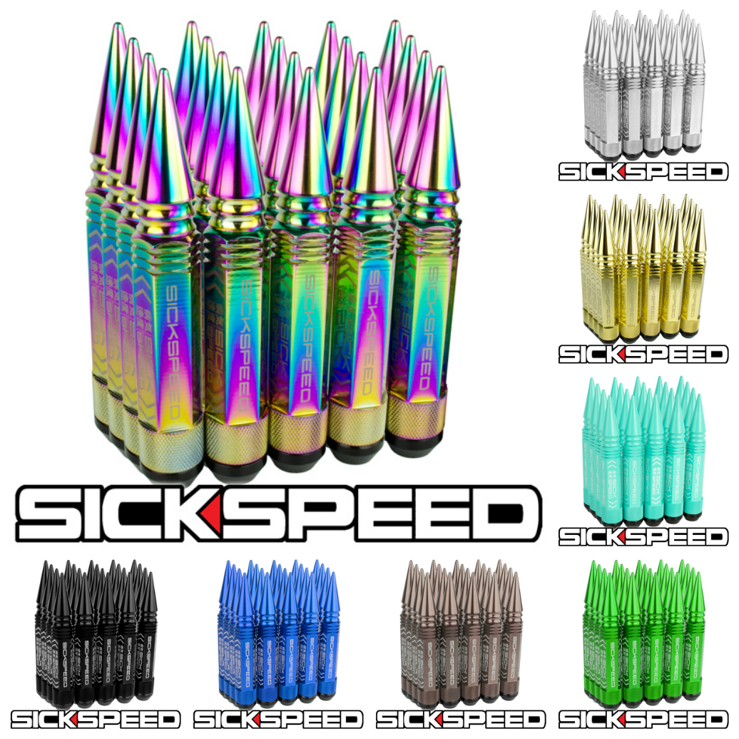 SICKSPEED M12xP1.5 ハイブリッドナット スパイク ロングタイプ 128mm ロックナット アルミ+スチール USDM ホイールナット シックスピード_画像2