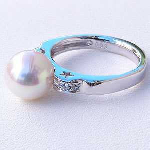 ブライダル指輪 あこや真珠 プラチナ ダイヤモンド アコヤ真珠
