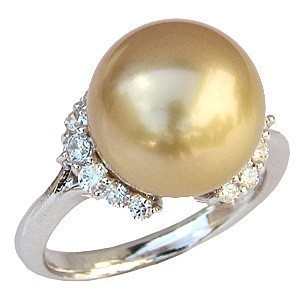 指輪 南洋真珠パールリングホワイトゴールド ダイヤモンド 黒蝶（くろちょう）真珠