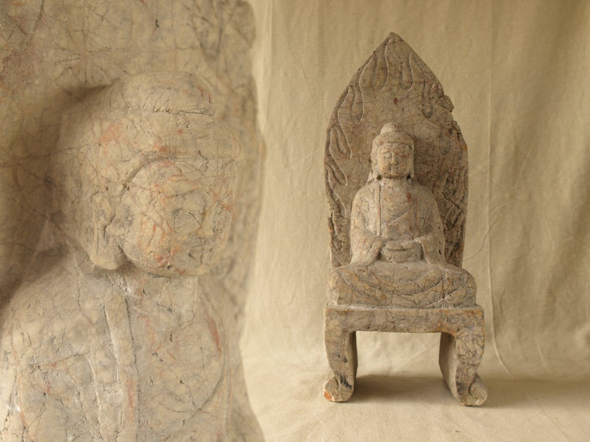 レア珍品 貴重 隋 唐時代 大日如来石仏42.5cm 仏教仏像 中国古美術 縁起物 骨董品