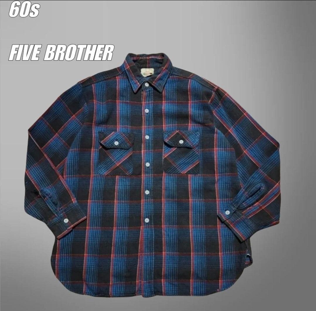 60s FIVE BROTHER ファイブブラザー 森タグ マチ付 ネルシャツ 60s FIVE BROTHER ファイブブラザー 森タグ マチ付 ネルシャツ