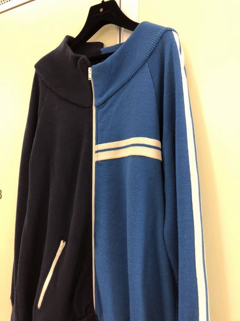 【ERIKA CAVALLINI】エリカカヴァリーニ 青×ネイビー ジャージ風 ニット ドッキング コート ランウェイ コレクション blue