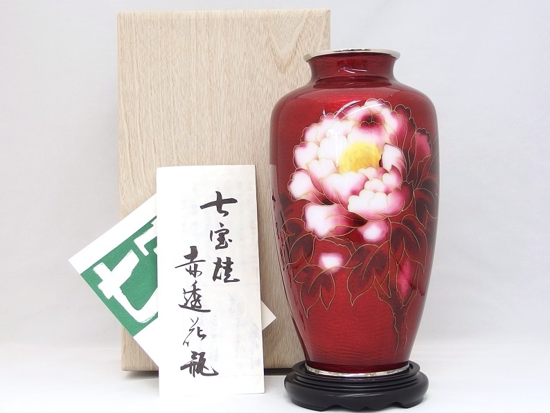 赤透七宝 伝統工芸品 花瓶 粂野七宝 /KO4_画像6