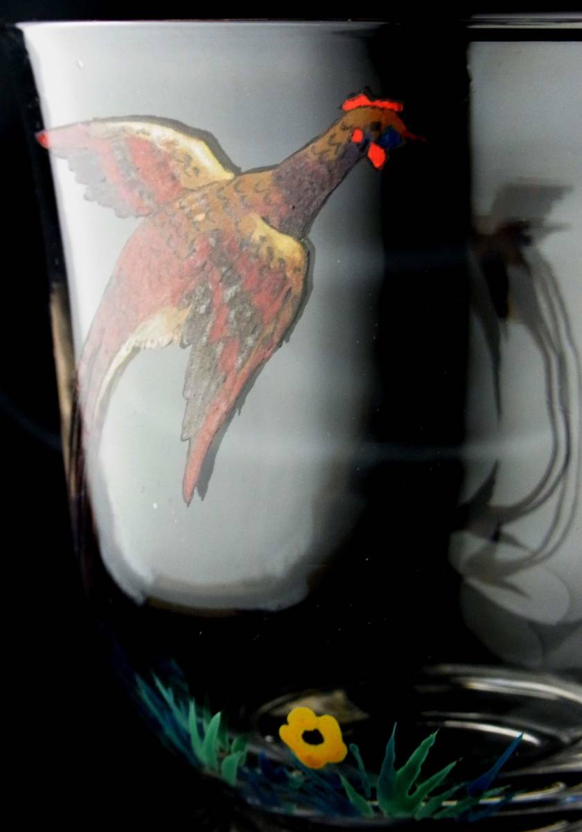 稀少 DELVAUX デルヴォー キジ 手描きのエナメル彩 ジビエ 雉が描かれた大きなタンブラー グラス ヴィンテージ アンティーク_画像6