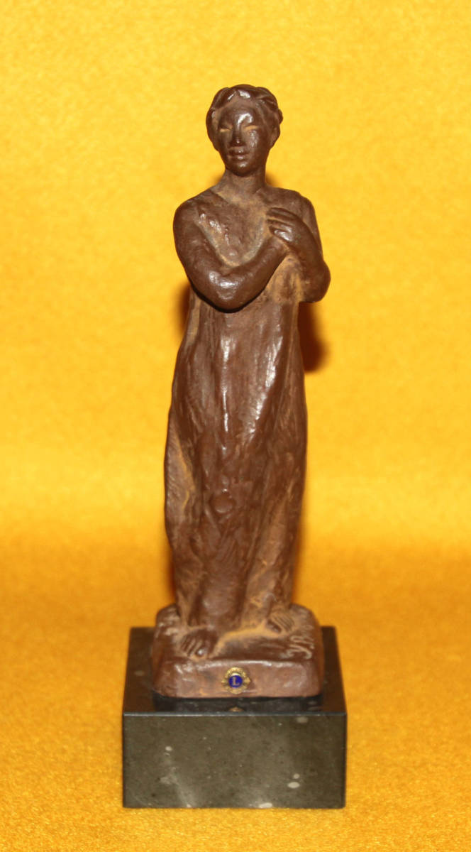ブロンズ 佛子泰夫 女性像 大理石台 1964年 ライオンズクラブ 品 彫刻-