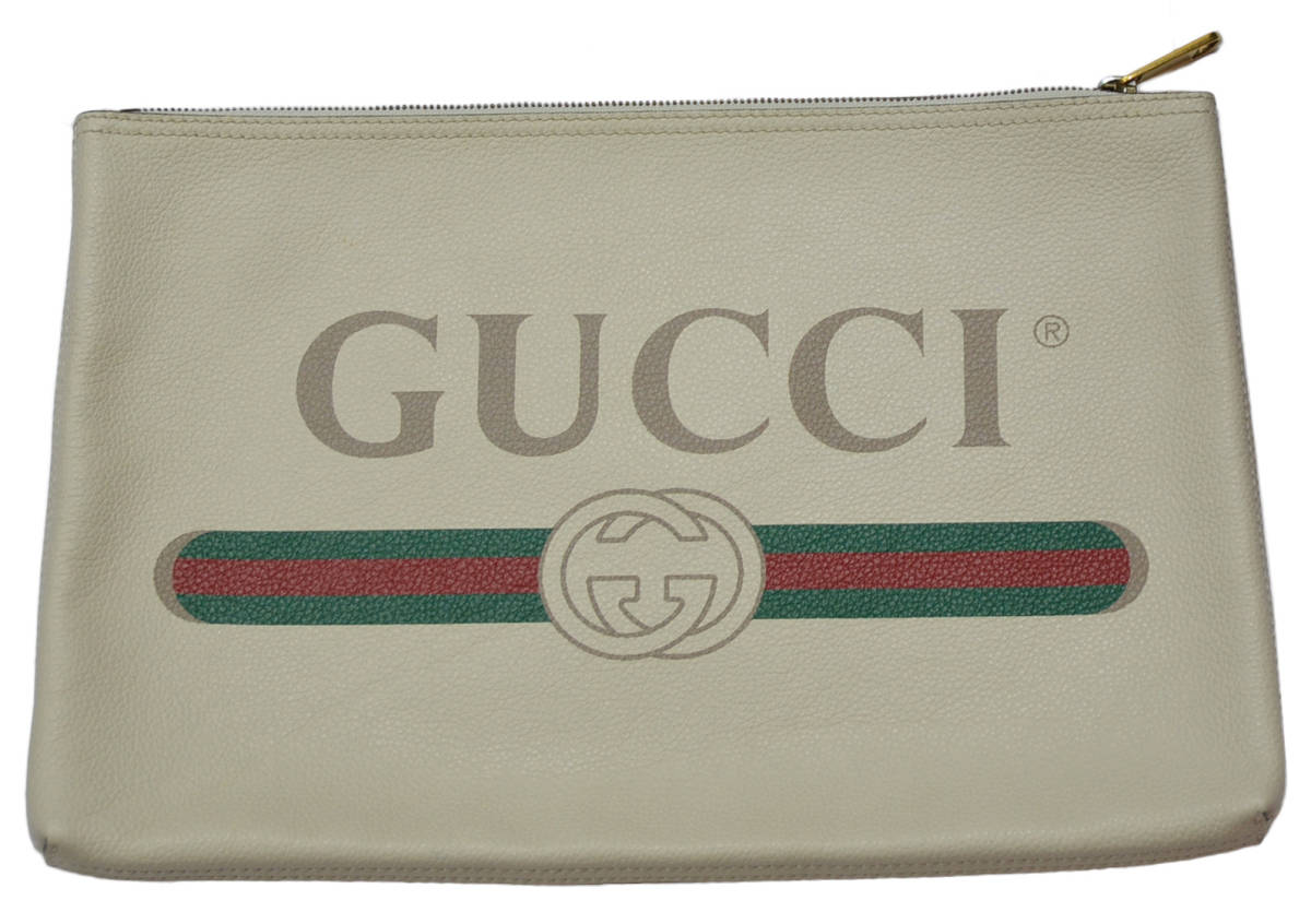 GUCCI グッチ 500984 ロゴ プリント レザー クラッチ バッグ Y-23463B_画像1