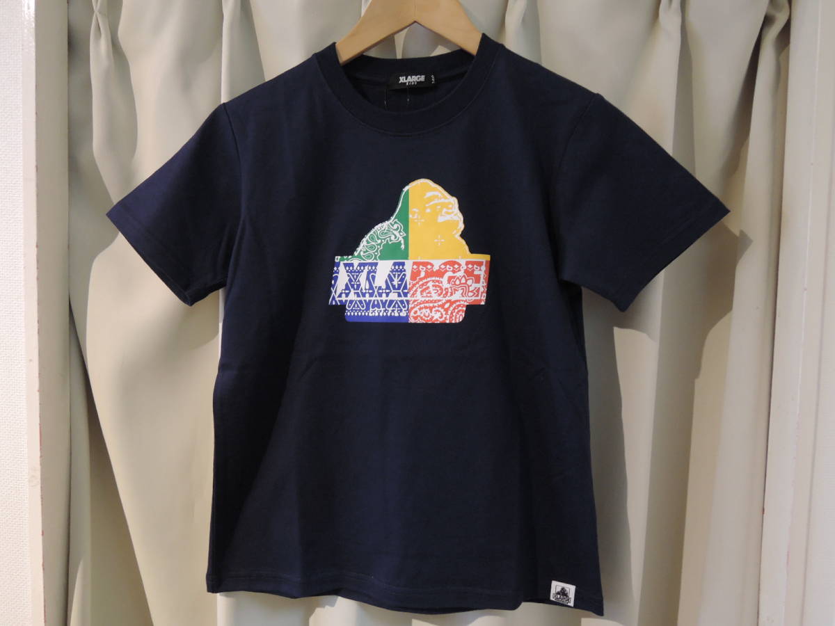 X-LARGE XLarge XLARGE Kids OG Gorilla bandana pattern Logo S/S TEE navy 140 size Kids newest popular commodity price cut!