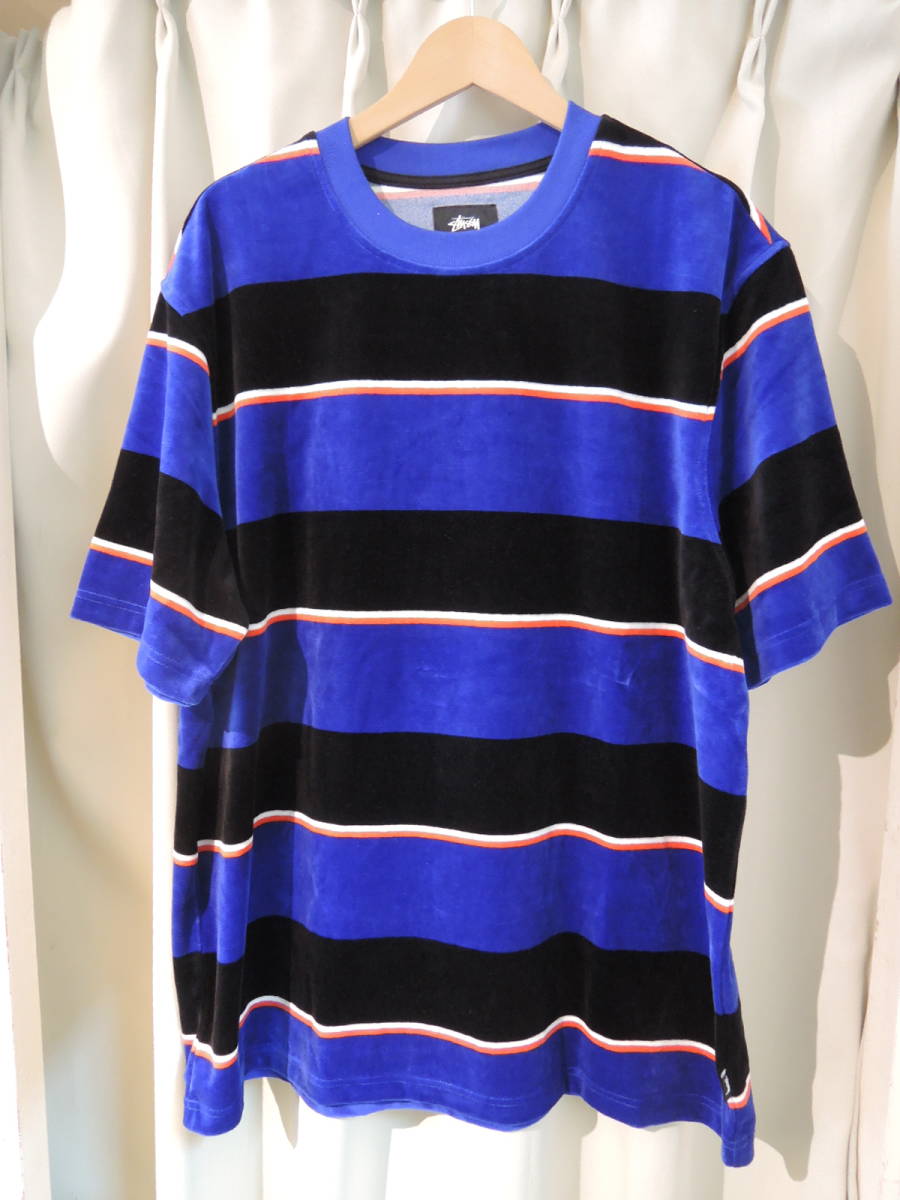 STUSSY ステューシー VELOUR STRIPE CREW ブルー XLサイズ ZOZOTOWN 公式HP完売商品 最新人気商品 _画像1