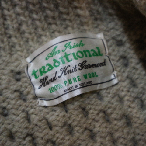 美品 アイルランド製 traditional ケーブル編み ウール ハンドニット カーディガン フィッシャーマン セーター_画像5