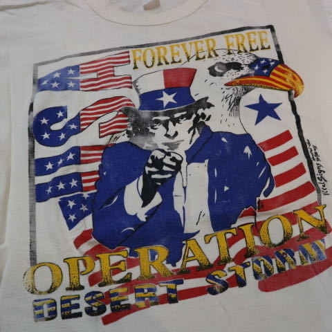 90s USA製 湾岸戦争 OPERATION DESERT STORM Tシャツ L ホワイト 半袖 プリント I Want You ミリタリー 米軍 ヴィンテージ