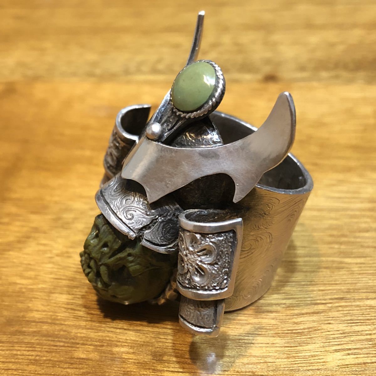 ..CARVEX* made in Japan hand carving one point thing skill Skull ring large samurai 23.5 number sculpture house arm guard kote work original silver silver + turquoise hand made engraving ring .. skeleton 