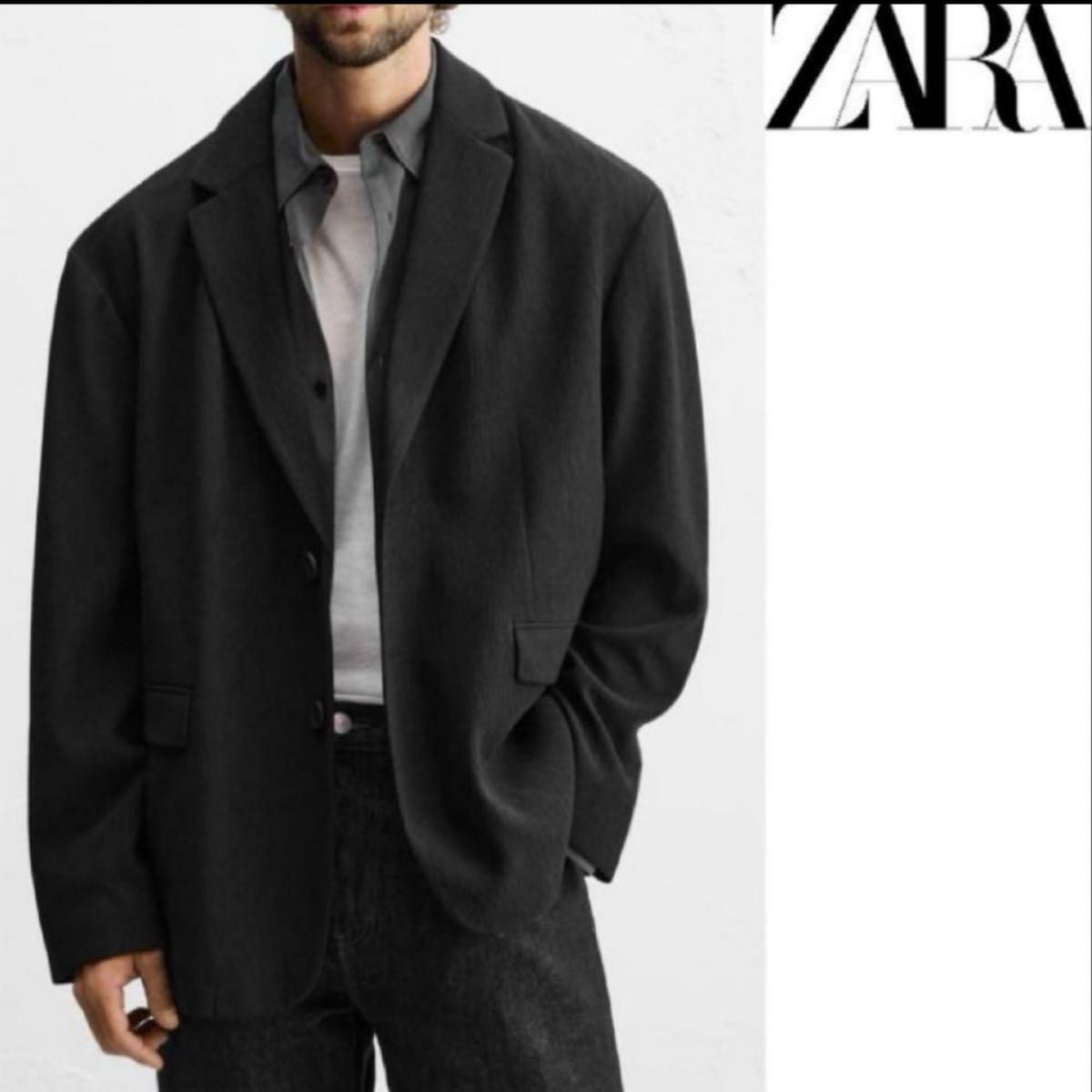 ZARA リラックスフィットブレザー ブラック ロングスリーブ ZARA リラックスフィットブレザー ブラック ロングスリーブ