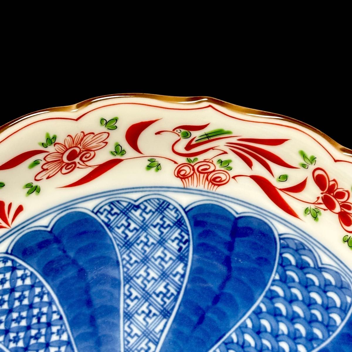 ＊【未使用】橘吉 たち吉 赤絵花鳥 捻祥瑞 大皿 1枚 飾り皿 盛皿 五彩 色絵