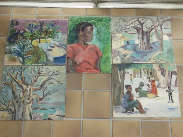 絵画 人物画 風景画 板キャンバス キャンバスボード アフリカ 5枚　セネガル　送料無料_画像1