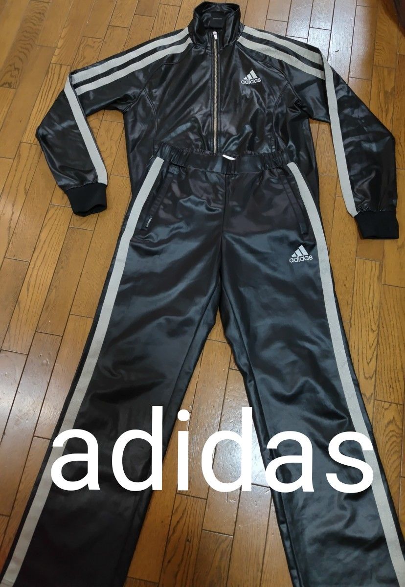 adidas アディダス コーティング ジャージ ジャケット 黒銀 adidas アディダス コーティング ジャージ ジャケット 黒銀
