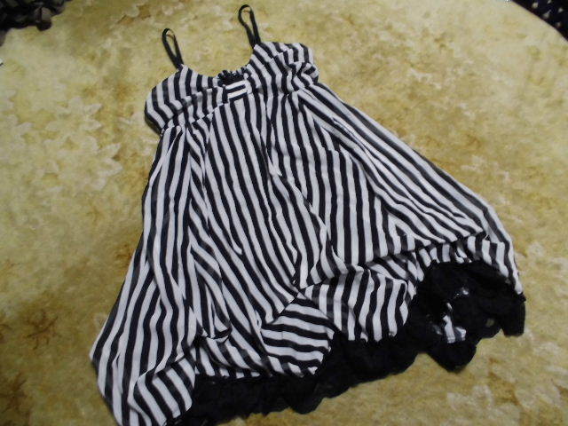 CHUXXX*. origin ribbon black × white stripe pattern hem 2WAY deformation tunic One-piece **