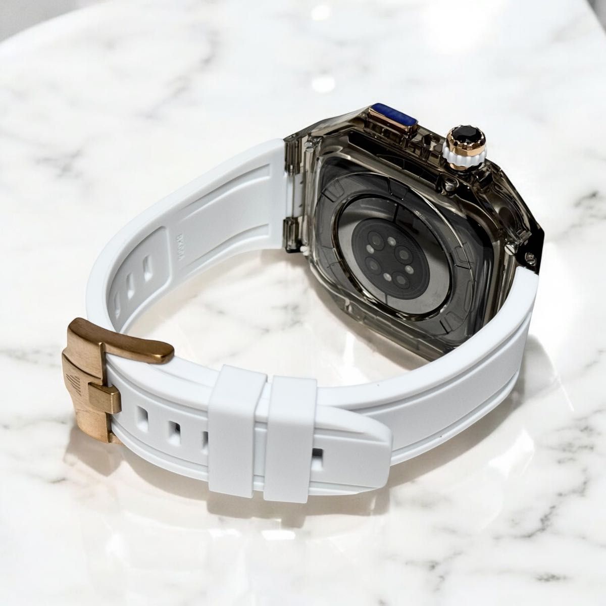 bes/アップルウォッチバンド ラバーベルト クリアケース　Apple Watchカバー 45mm 44mm