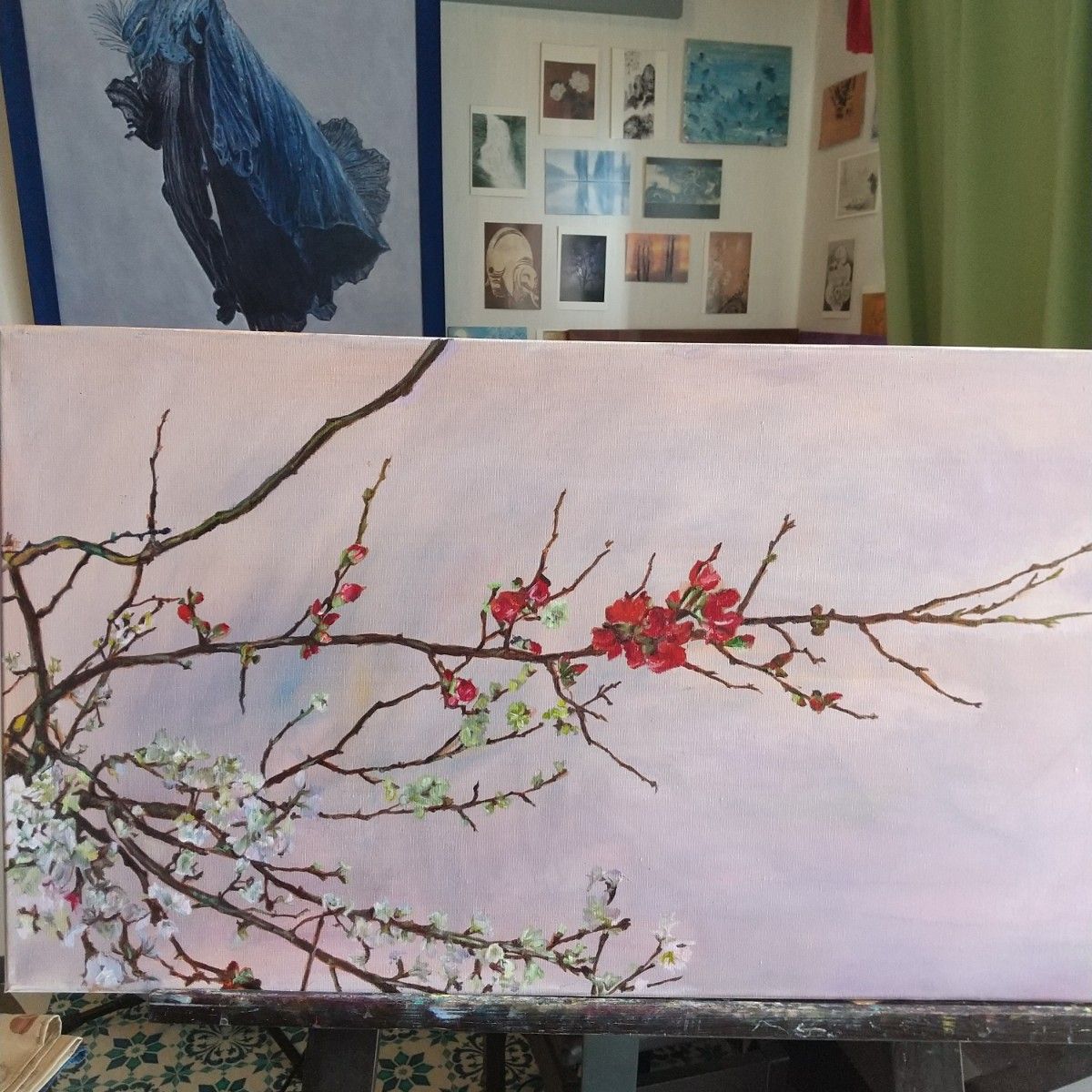 春に咲く花 油絵 静物#3 40X80X1.5cm 油彩画 春に咲く花 油絵 静物#3 40X80X1.5cm 油彩画 絵画