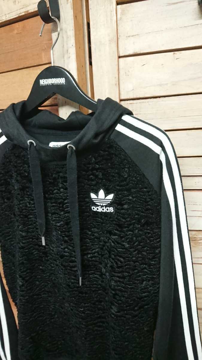 アディダス オリジナルス スリーストライプ パーカー adidas originals 3 STRIPES HOODIE フェイクファー切替 スウェット ジャージ M_画像4