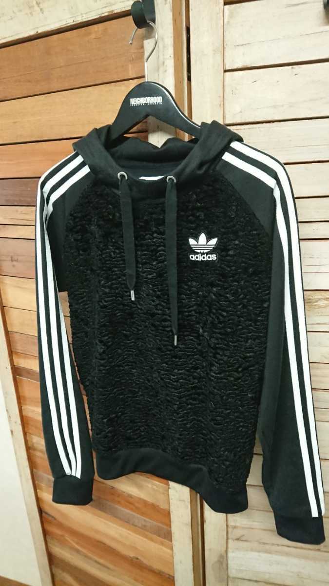 アディダス オリジナルス スリーストライプ パーカー adidas originals 3 STRIPES HOODIE フェイクファー切替 スウェット ジャージ M_画像3