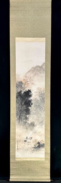 22H03【真作】安田傘契「秋景山水図」掛軸 紙本 肉筆 山水図 22H03【真作】安田傘契「秋景山水図」掛軸 紙本 肉筆 山水図