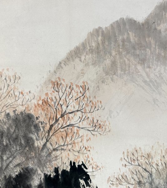 22H03【真作】安田傘契「秋景山水図」掛軸 紙本 肉筆 山水図 22H03【真作】安田傘契「秋景山水図」掛軸 紙本 肉筆 山水図